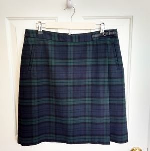 L.L. Bean Faux Wrap Green/Blue Plaid Skirt - 10